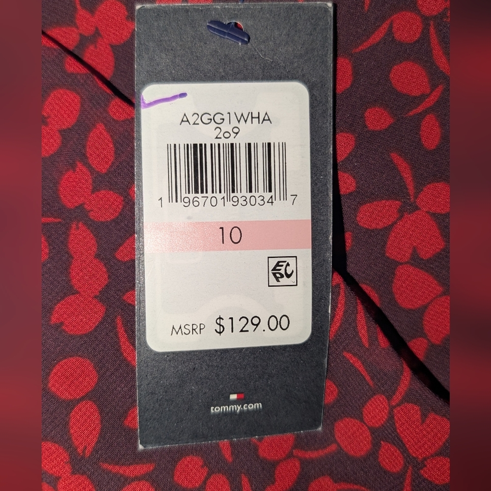 NWT Tommy Hilfiger Long Sleeve Mid Length Dress Red Petal Pattern - Picture 11 of 13